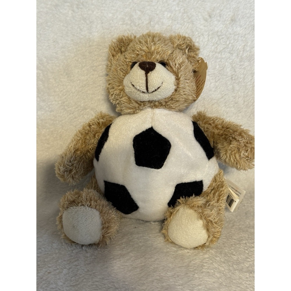 Plushland Plush Bear Soccer Beige 6" With Tag Beanie Stuffed Animal Toy